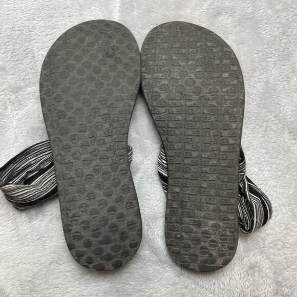 Sanuk Yoga Mat Sandals Womens 9 Black Stripe Slingback Platform Comfort Thongs - Picture 7 of 8